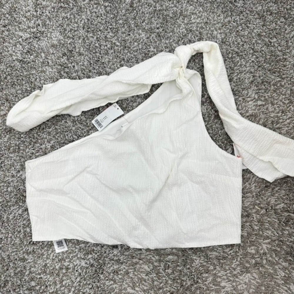 TOPSHOP White One Shoulder Tie Strap Crop Top Women's US 12 Textured NWT